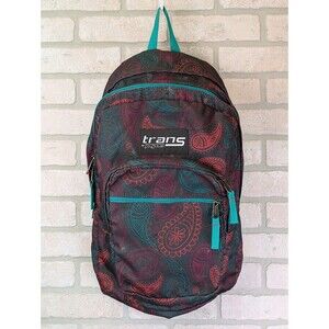 Jansport Trans Gray Zip School Backpack Bag Paisley Orange Teal Pink Interior
